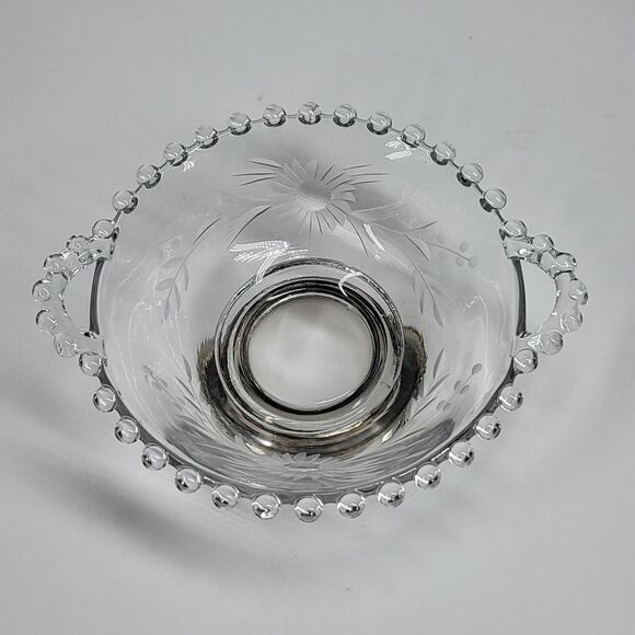 Imperial Candlewick Floral Glass Bowl w/Sterling Silver Base Rim Vintage - Picture 2 of 11